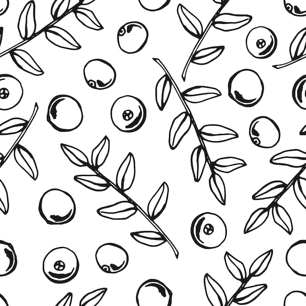 Patrón sin costuras con arándano Ilustración dibujada a mano convertida en vector