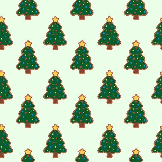 Patrón sin costuras con árbol de Navidad galleta de jengibre Ilustración plana vectorial