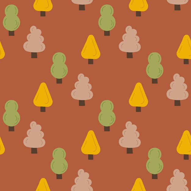 Patrón sin costuras de árboles lindos Fondo boho de dibujos animados marrón Para cartel de postal de tela textil