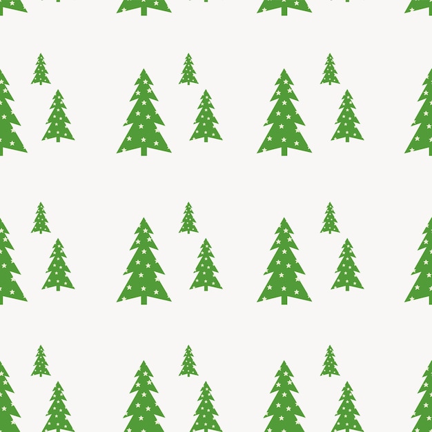 Patrón sin costuras con árboles de navidad Árboles planos de año nuevo con estrellas en color verde