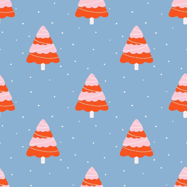 Patrón sin costuras con árboles de Navidad dibujados a mano Ilustración vectorial en estilo garabato plano simple