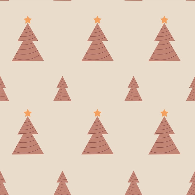 Patrón sin costuras con árboles de navidad y estrellas en estilo boho Árboles planos de año nuevo en colores beige
