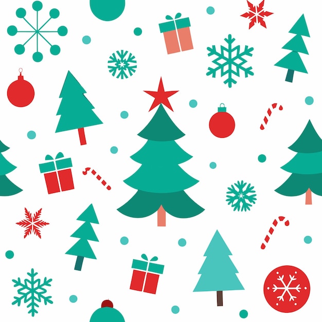 Patrón sin costuras con árboles de Navidad Regalos y bolos Ilustración vectorial