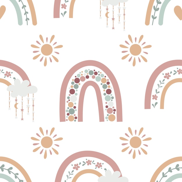 Patrón sin costuras de arco iris de bebé boho Fondo de arco iris de color boho para su proyecto