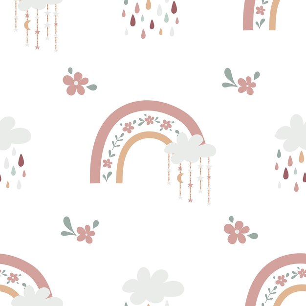 Patrón sin costuras de arco iris de bebé boho Fondo de arco iris de color boho para su proyecto