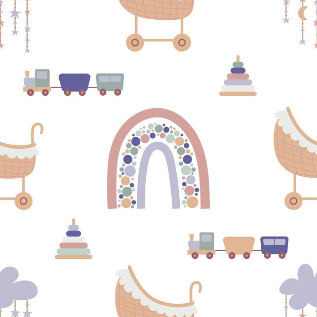 Patrón sin costuras de arco iris de bebé boho Fondo de arco iris de color boho para su proyecto
