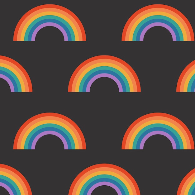 Patrón sin costuras con arco iris sobre un fondo oscuro
