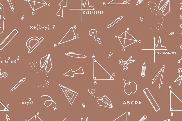 Patrón sin costuras con artículos escolares dibujados a mano De vuelta a la escuela Ilustración vectorial Ilustración vectoria en fondo de mousse de mocha