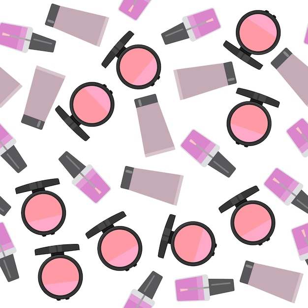 Patrón sin costuras con artículos de maquillaje en estilo plano