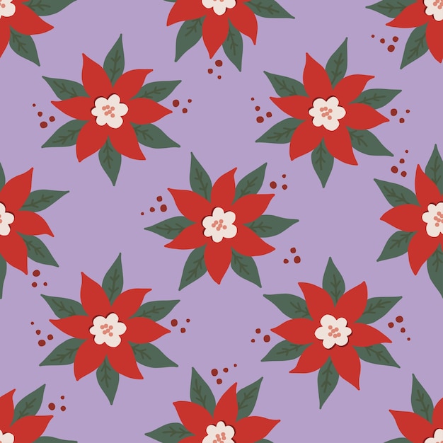 Patrón sin costuras con audaz poinsettia roja concepto de Navidad y Año Nuevo Textura vectorial dibujada a mano para impresiones de papel tapiz envolviendo textiles