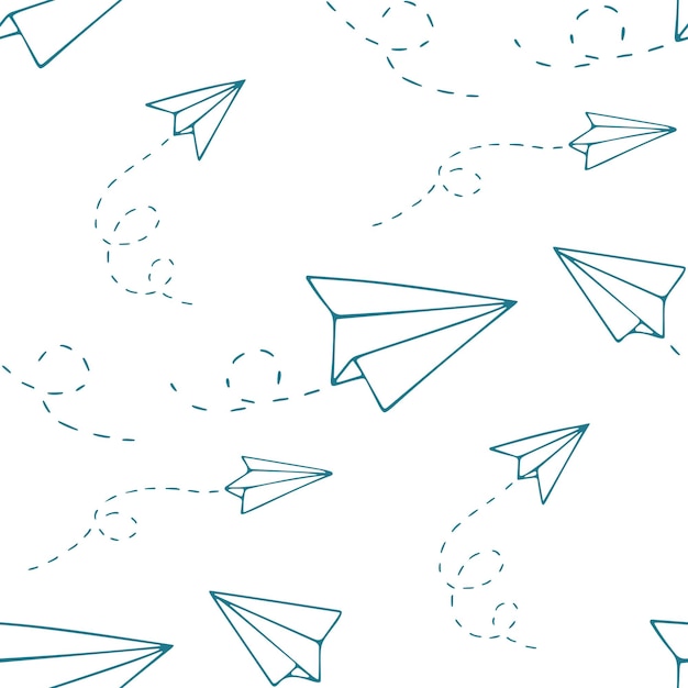 Patrón sin costuras con un avión de papel Ilustración de vector de Doodle dibujado a mano