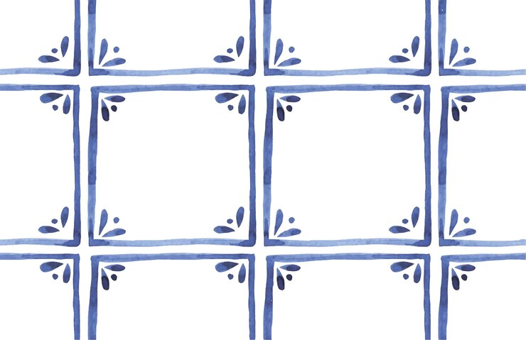Vector patrón sin costuras azul azulejos populares estilo vintage acuarela