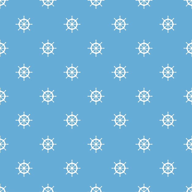Patrón sin costuras azul con rueda de barco blanca