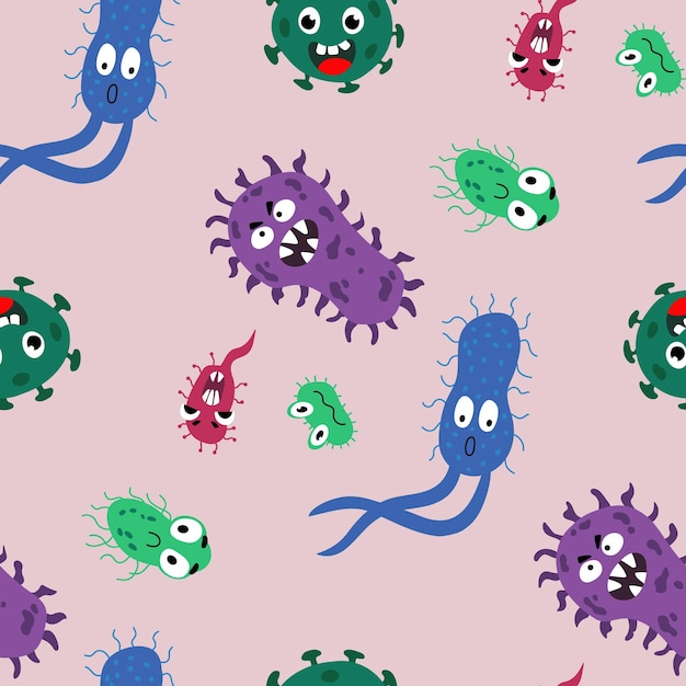 Patrón sin costuras con bacterias Diseño para embalaje de papel tapiz textil de tela