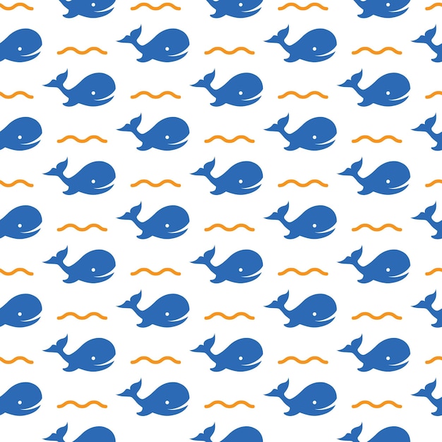 Patrón sin costuras de ballena en fondo blanco para la decoración de la empresa de natación, la compañía de peces, la piscina, etc. Ilustración vectorial