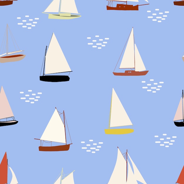 Patrón sin costuras de barcos Impresión de mar de verano con veleros Fondo vectorial náutico