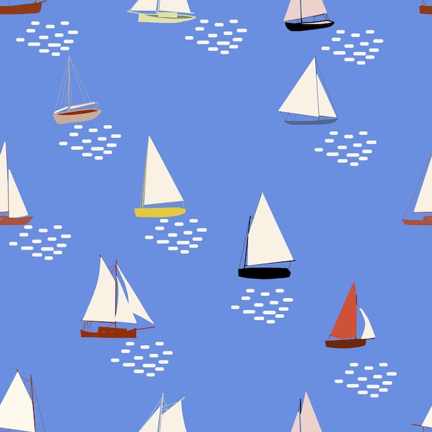 Patrón sin costuras de barcos Impresión de mar de verano con veleros Fondo vectorial náutico