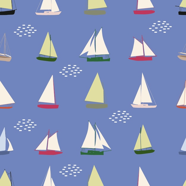 Patrón sin costuras de barcos Impresión de mar de verano con veleros Fondo vectorial náutico