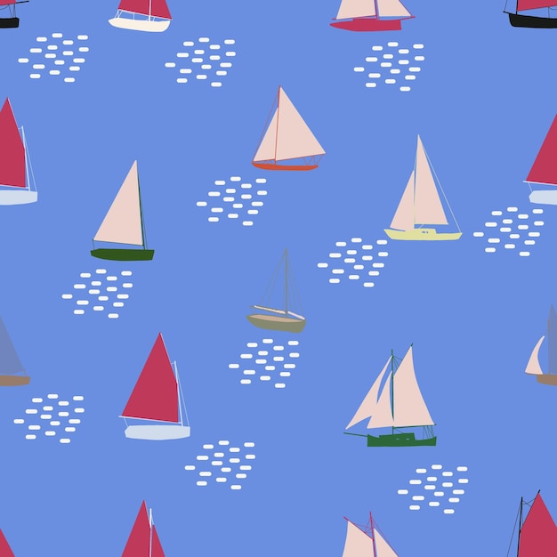 Patrón sin costuras de barcos Impresión de mar de verano con veleros Fondo vectorial náutico