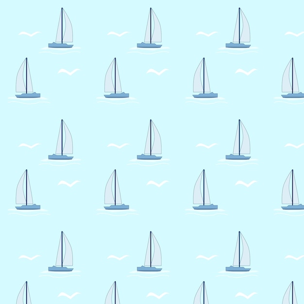 patrón sin costuras con barcos de vela patrón marino con barcos y gaviotas patrón sin costura con barcos
