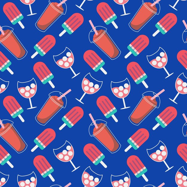 Patrón sin costuras con batidos con un cono de fresa y helado