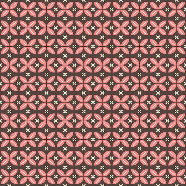El patrón sin costuras de batik indonesio con varios motivos de la cultura tradicional javanesa, batik kawung en color rosa marrón, se puede aplicar a toda la tela