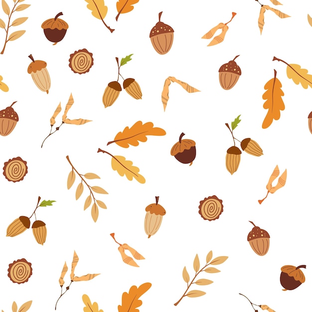 Patrón sin costuras con bellotas Fondo de otoño Hojas de roble estilizadas y bellotas Perfecto para fondo de pantalla regalo papel patrón relleno página web fondo otoño tarjetas de felicitación Textura de vector de dibujos animados