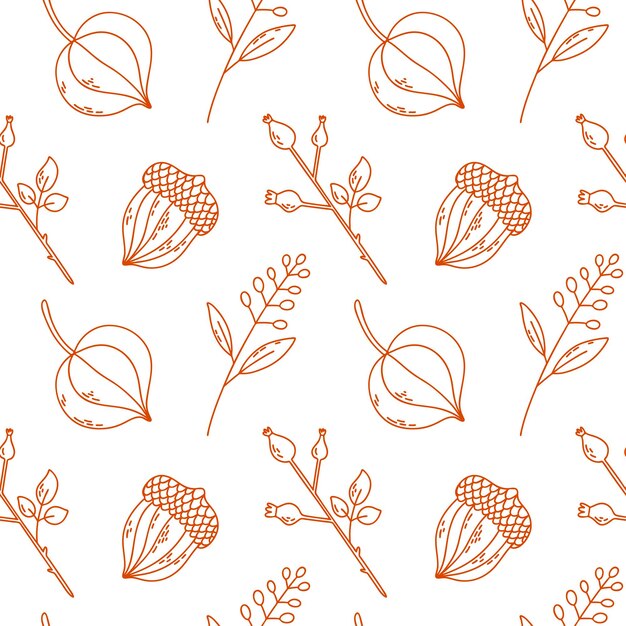 Patrón sin costuras con bellotas, rosa salvaje, physalis para papel tapiz, regalo, patrón, fondo de página web
