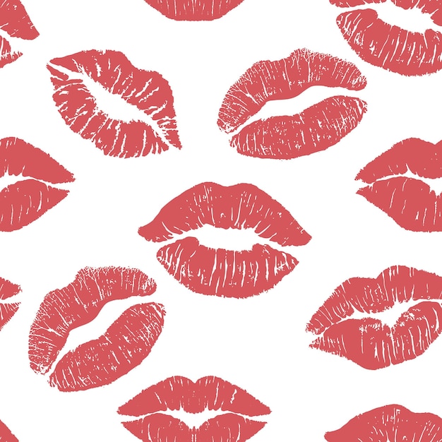 Patrón sin costuras Beso de lápiz labial rojo en fondo blanco Ilustración plana para diseño Impresión