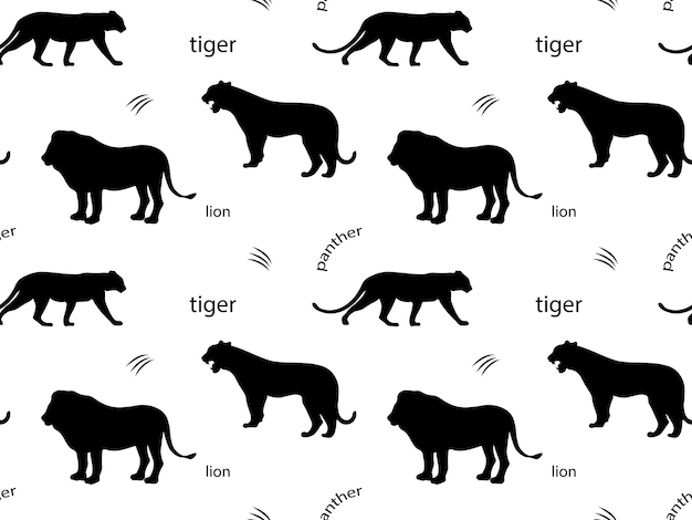 Patrón sin costuras en blanco y negro de animales felinos africanos salvajes tigre león pantera