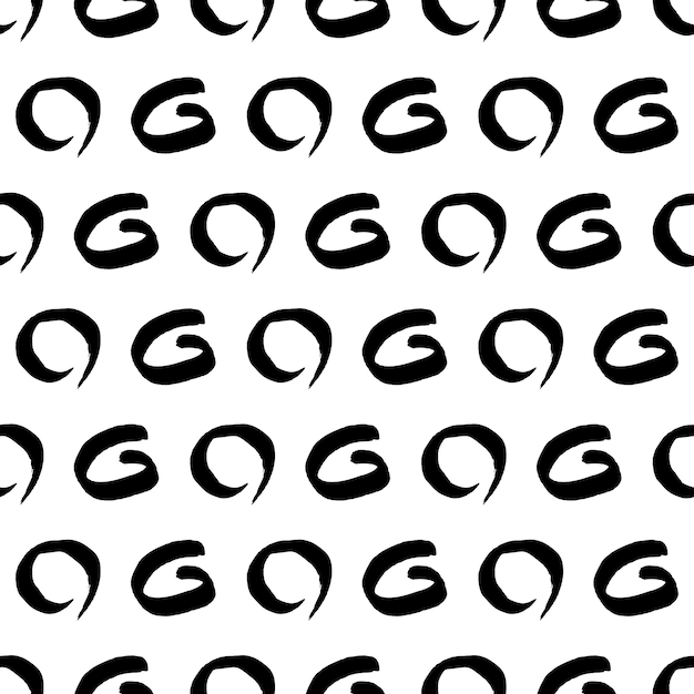 Patrón sin costuras con boceto negro dibujado a mano con pincel, círculos garabateados, forma sobre fondo blanco, textura grunge abstracta, ilustración vectorial