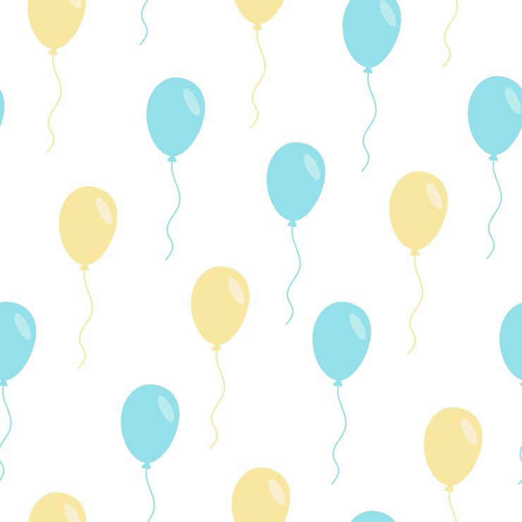 Patrón sin costuras con bolas festivas en azul y amarillo sobre un fondo blanco
