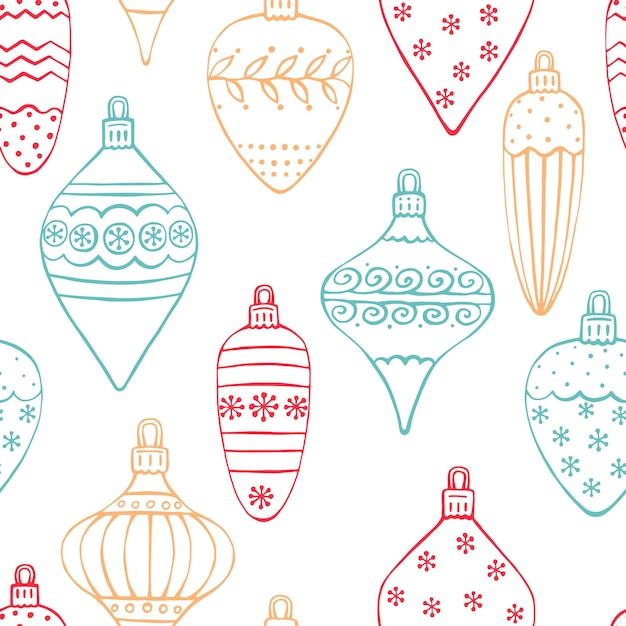 Patrón sin costuras con bolas de Navidad Ilustración vectorial dibujada a mano