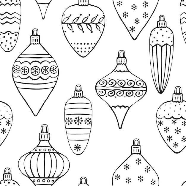 Patrón sin costuras con bolas de Navidad Ilustración vectorial dibujada a mano