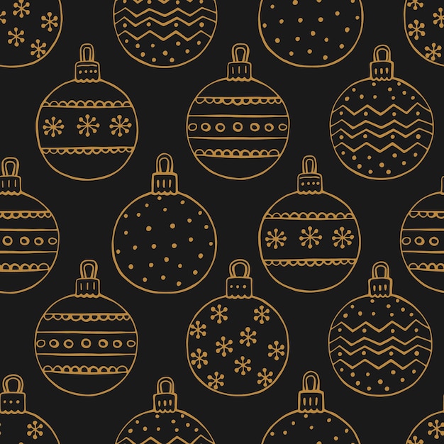 Patrón sin costuras con bolas de Navidad Ilustración vectorial dibujada a mano