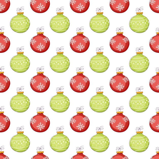 Patrón sin costuras con bolas de Navidad rojas y verdes Patrón de bolas de navidad