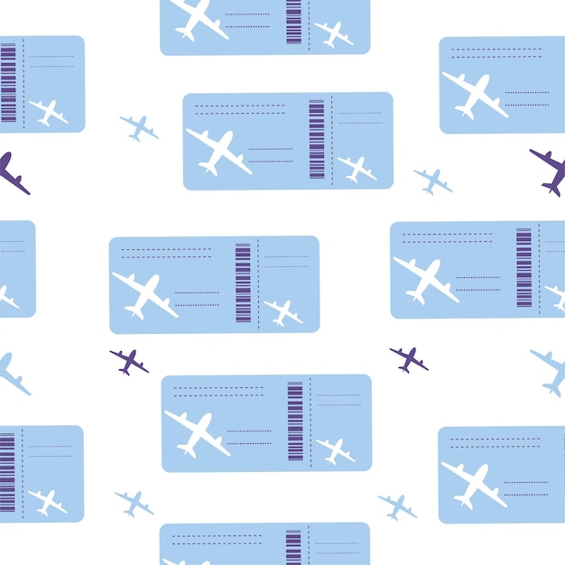 Patrón sin costuras de boletos de avión Tarjeta de embarque para el avión Ilustración resaltada en un fondo blanco