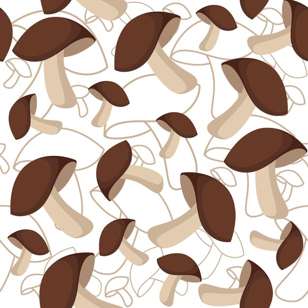 Patrón sin costuras de boletus edulis ilustración vectorial plana sobre fondo blanco