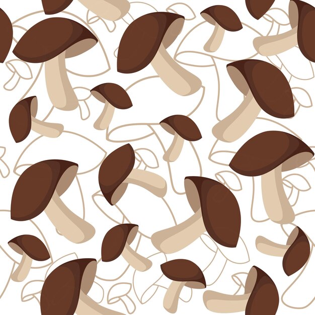 Vector patrón sin costuras de boletus edulis ilustración vectorial plana sobre fondo blanco