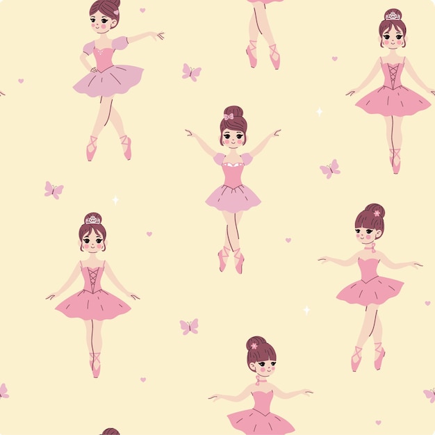 Patrón sin costuras con bonitas bailarinas en vestidos rosados Gráficos vectoriales