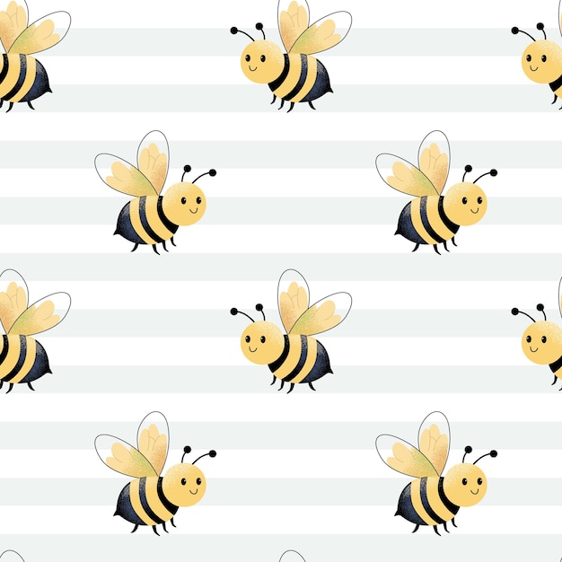 Patrón sin costuras con bonitos fondos de abejas de primavera y verano Patrón de insectos dibujado a mano