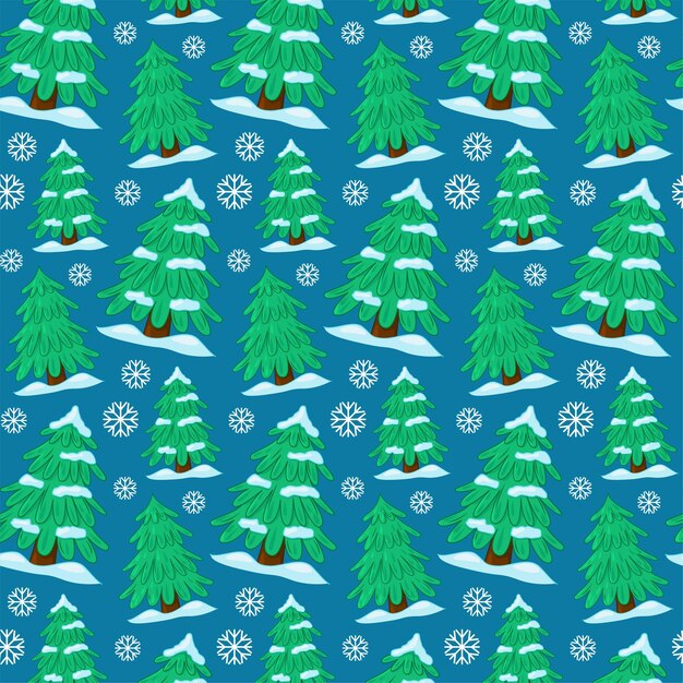 Patrón sin costuras del bosque de invierno árbol de Navidad nieve fondo verde del bosque festivo papel pintado de Navidad fondo vectorial para las vacaciones de invierno Navidad y Año Nuevo