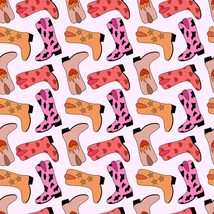 Vector patrón sin costuras con botas de vaquera de moda zapatos del oeste salvaje de diseño diferente vector plano