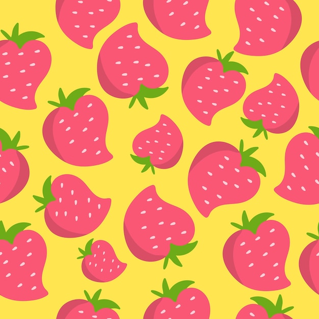 Patrón sin costuras brillante con fresas jugosas en un fondo amarillo Fondo de fresas de bayas de verano