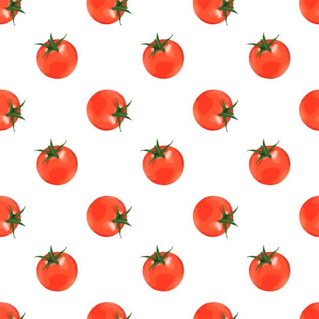 Patrón sin costuras brillante con tomates rojos sobre un fondo blanco
