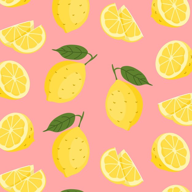 Patrón sin costuras brillante de verano con frutas Patrón de limón jugoso Ornamento de moda para papel tapiz