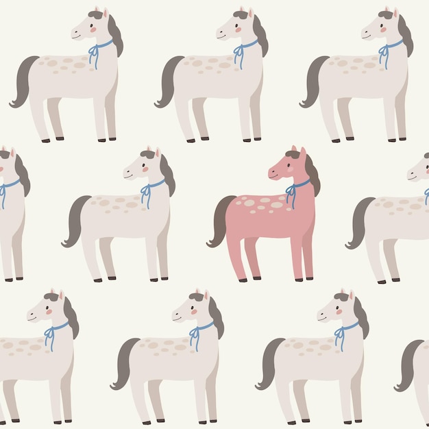 Patrón sin costuras de caballo dibujado a mano para niños lindos fondo paleta retro vintage