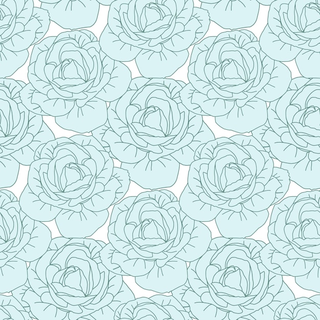 Patrón sin costuras con cabeza de flor de rosas verdes para textiles o papel tapiz Vector línea arte fondo de color pastel
