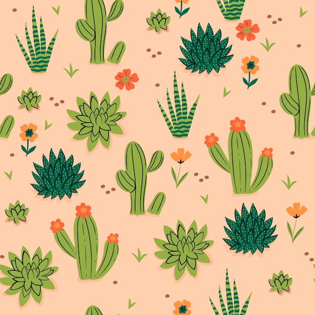 Patrón sin costuras con cactus y flores gráficos vectoriales