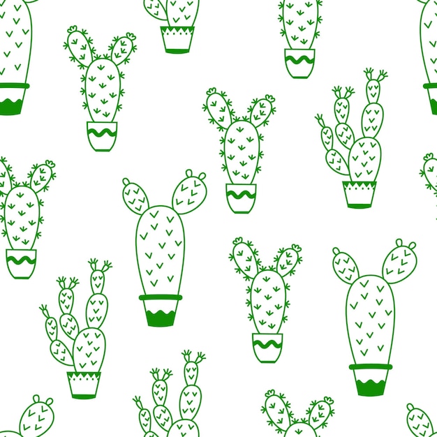 Vector patrón sin costuras con cactus en maceta dibujos de ilustración de contorno vectorial para diseño de embalaje textil diseño de fondo postales y carteles